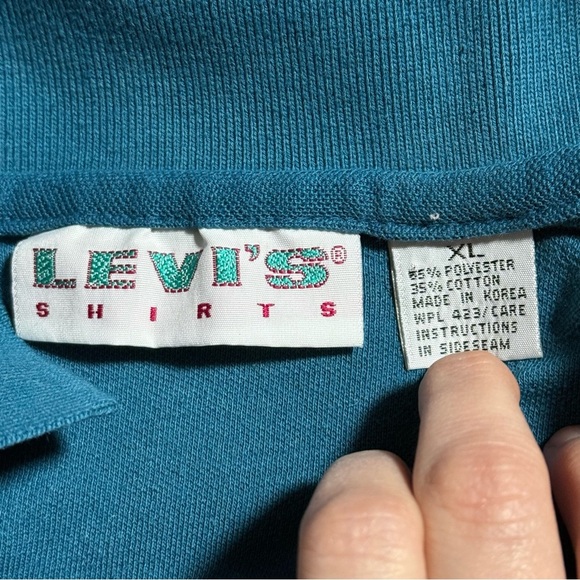 Vintage Levi’s Polo Shirt XL Teal Blue 80s Made in Korea - Picture 5 of 5